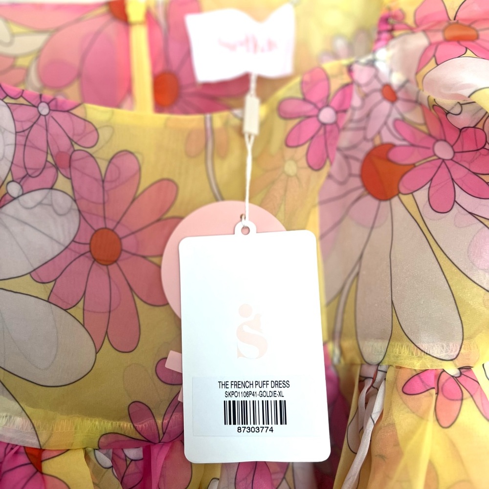 Price drop! Rare Selkie Yellow Floral Midi Dress with Pink & White Daisies - Picture 4 of 6